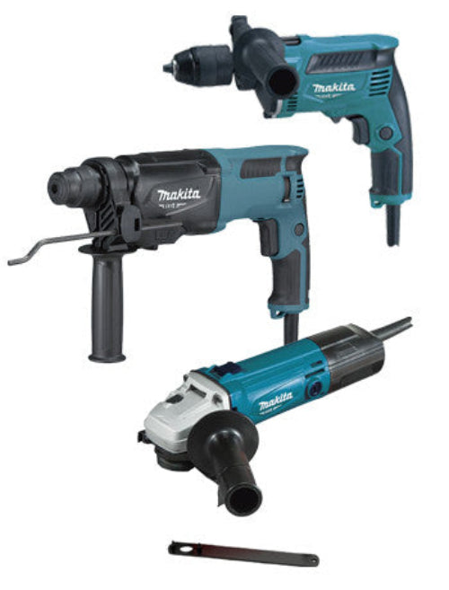 Makita MT-gereedschapsset: Lichte hamer 800W + Hamerboor 430W + Slijpmachine 570W PRK00184