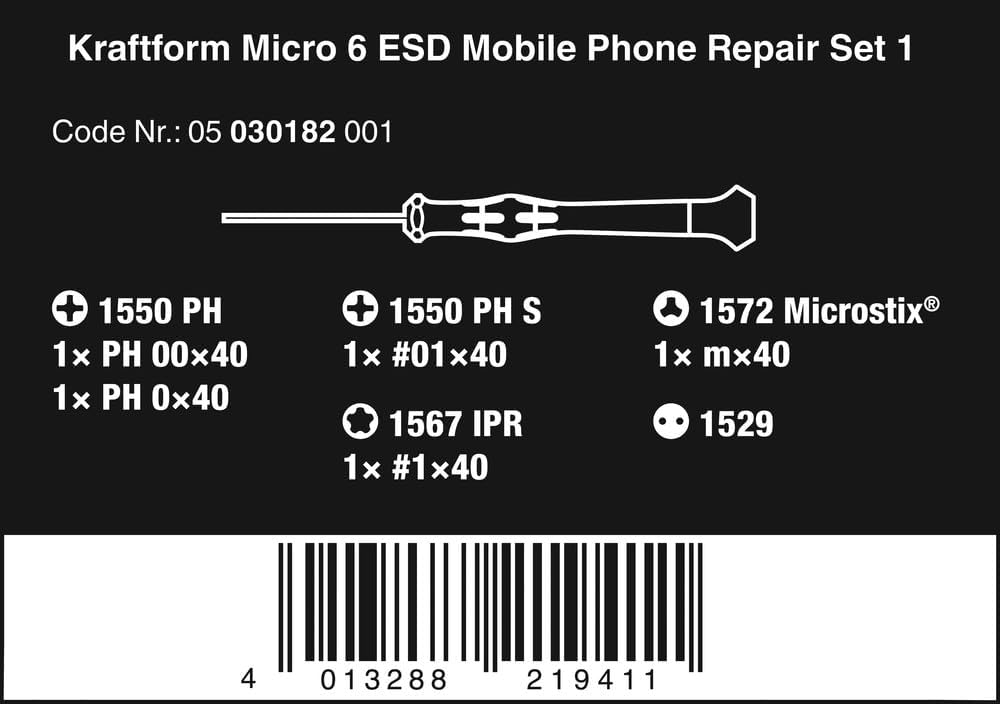 Reparatieset voor smartphones Kraftform Micro 6 ESD (6-delig) Wera