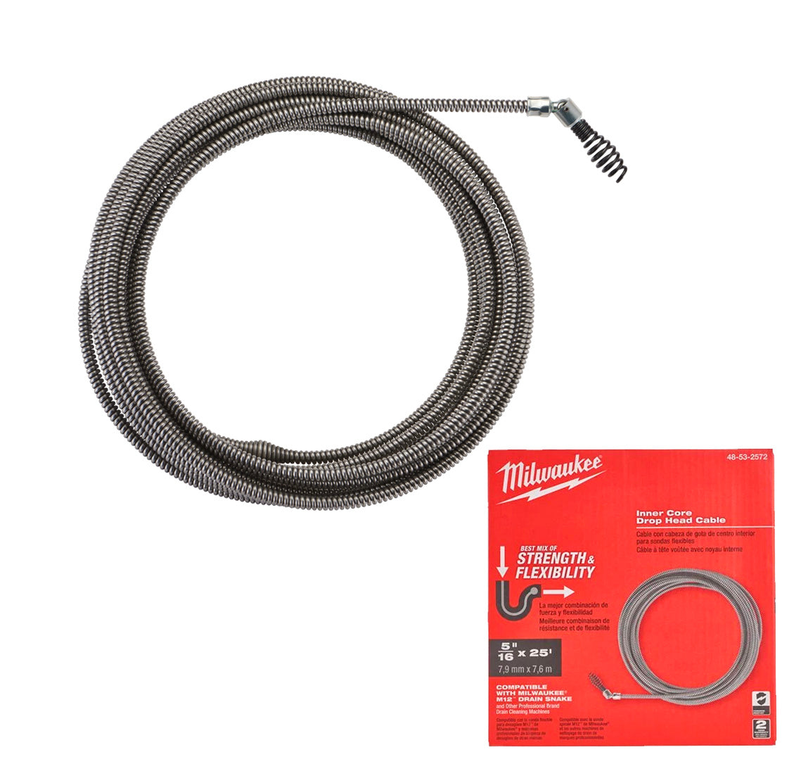 8mm x 7,6m spiraal met Milwaukee boorkop en draaibare kop