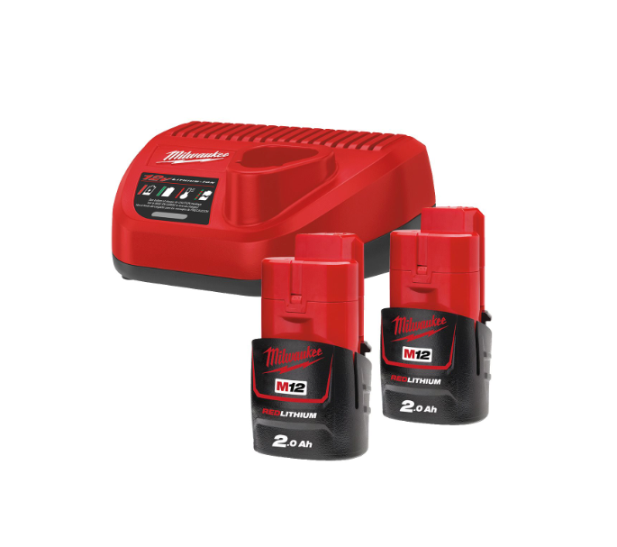 Set met 2 accu’s van 2 Ah en oplader Milwaukee M12 NRG-202