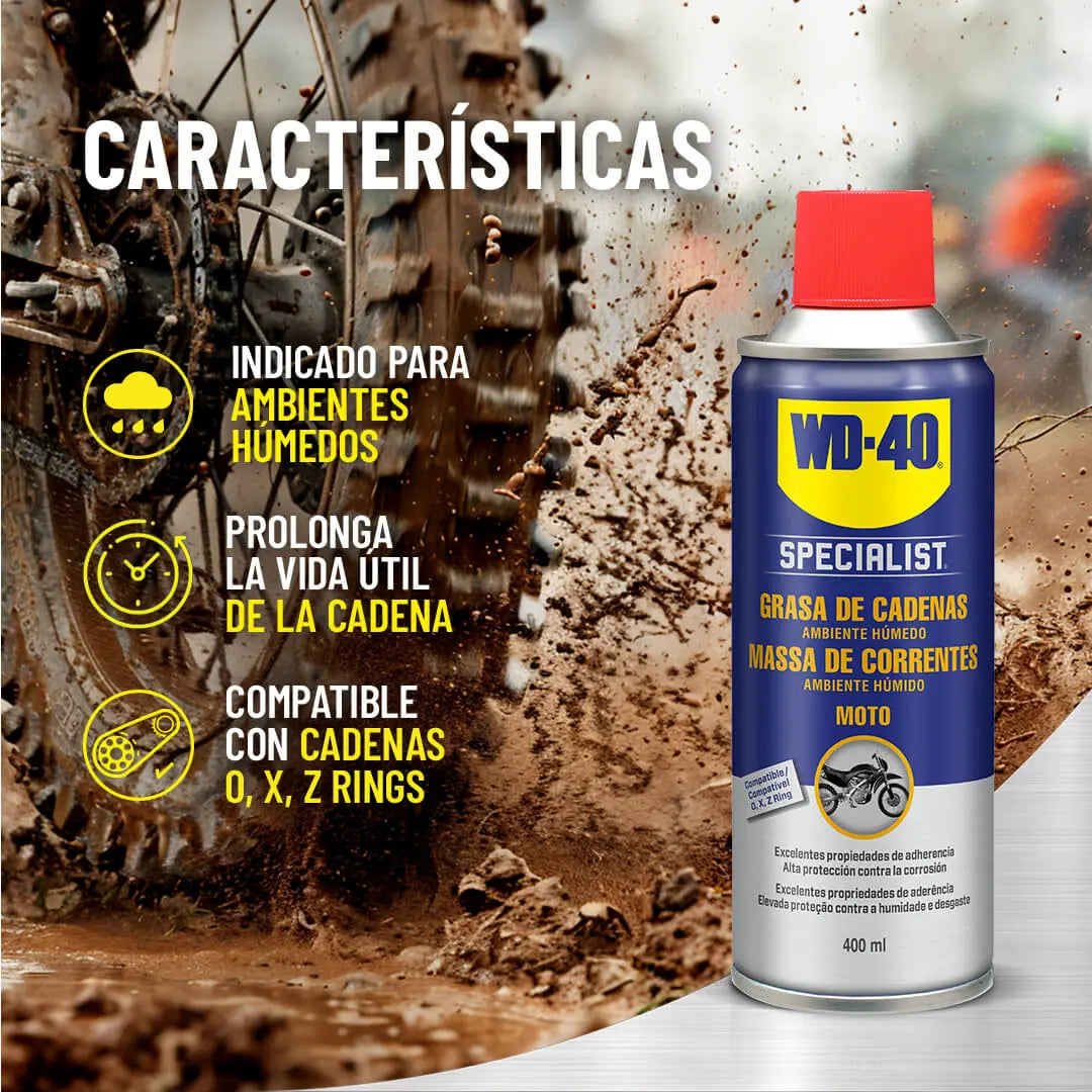 Grasa de Cadenas para Ambiente Húmedo 400ml MOTO WD-40