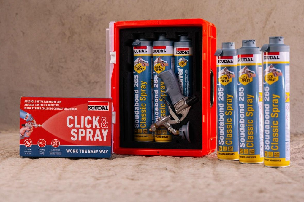 Kit of 5 Soudabond 265 adhesive cans + gun + Soudal Click&Spray System cleaner