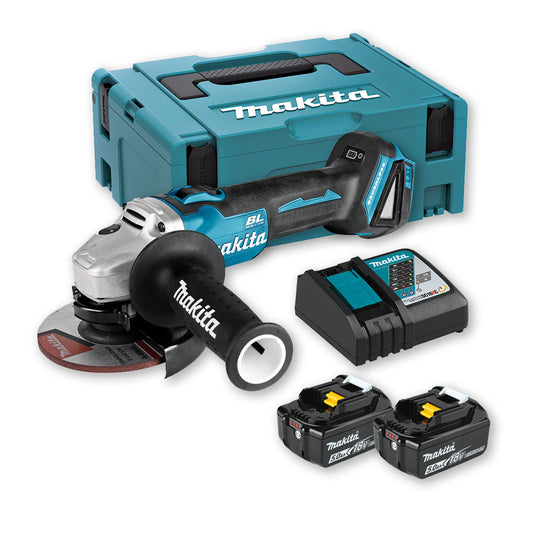 Makita DGA504RTJ 18V Mini Grinder with 2 x 5Ah Batteries + Charger + Carrying Case