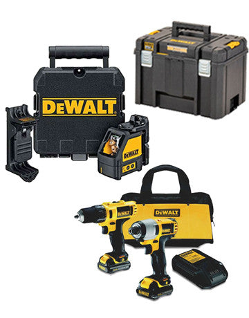 Dewalt Set: Drill Driver + Impact Screwdriver + DW088K Laser + Deep Case + 2 1.3 AH Batteries 