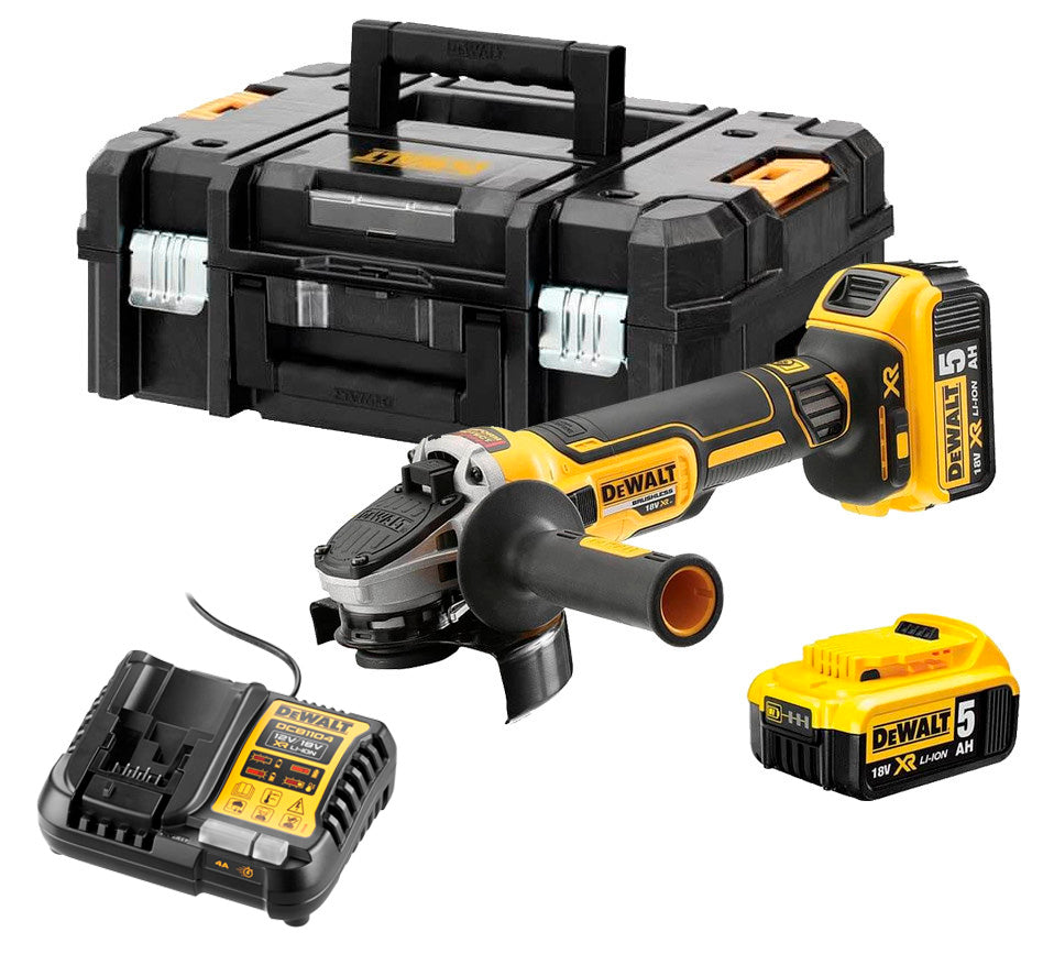 18V XR borstelloze 125 mm slijpmachine met 2 5Ah batterijen + oplader + koffer Dewalt DCG405P2