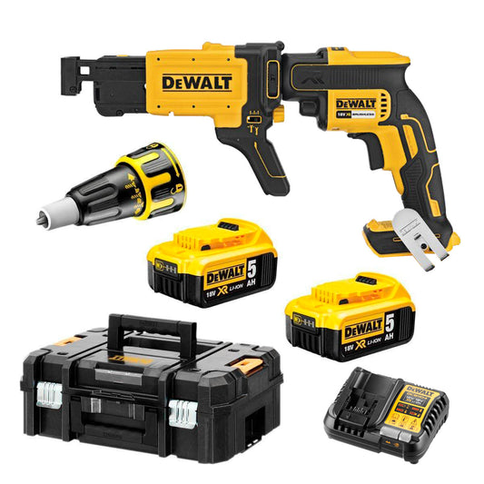 Dewalt 18v plasterboard screwdriver with 2 5.0 Ah batteries with case + DCF620P2K quick screw charger