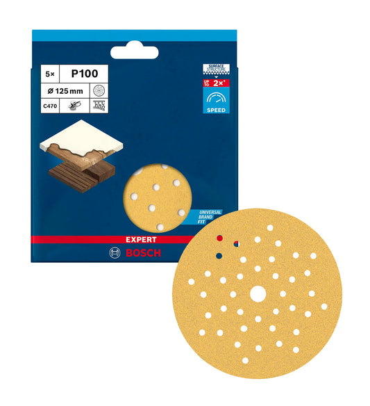 Schuurblad Expert C470 125 mm, meervoudig geperforeerd, voor excentrische schuurmachines, 5 stuks, Bosch