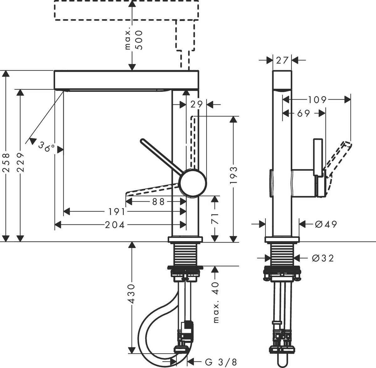 Grifo Monomando Finoris de Lavabo 230 con Caño Extraíble Cromo Hansgrohe  - 7