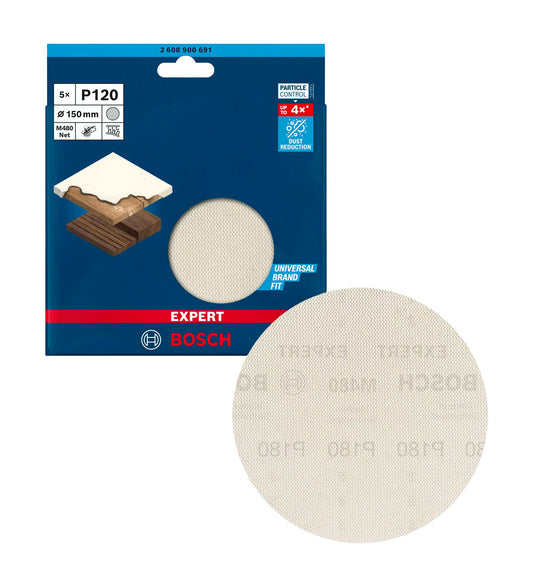 Malla de lija EXPERT M480 de 150mm 120g para lijadoras orbitales 5uds Bosch