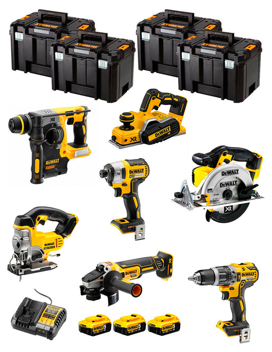 Dewalt Kit 7 gereedschap + 3 bat 5ah + DCB1104 Oplader + 4xTstak VI Kit DCK780P3