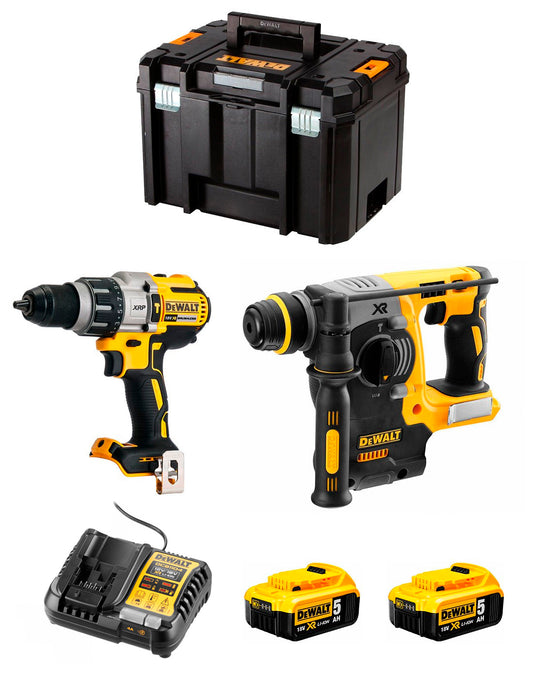 Dewalt DCD996 Hamerboorset + DCH273 Elektropneumatische Hamer + 2bat 5Ah 18V + lader + TSTAK VI DCK273P2