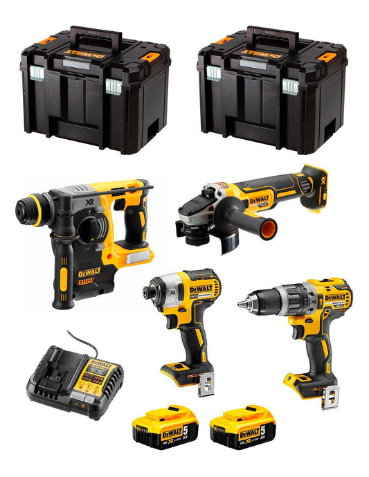 Kit Dewalt con 4 Herramientas + 2bat 5Ah + cargador + 2xTSTAK VI DCK496P2