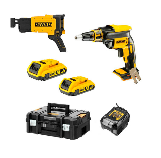 Dewalt 18v gipsplaatschroevendraaier met 2 2,0 Ah accu's met koffer + DCF620D2K snelschroeflader