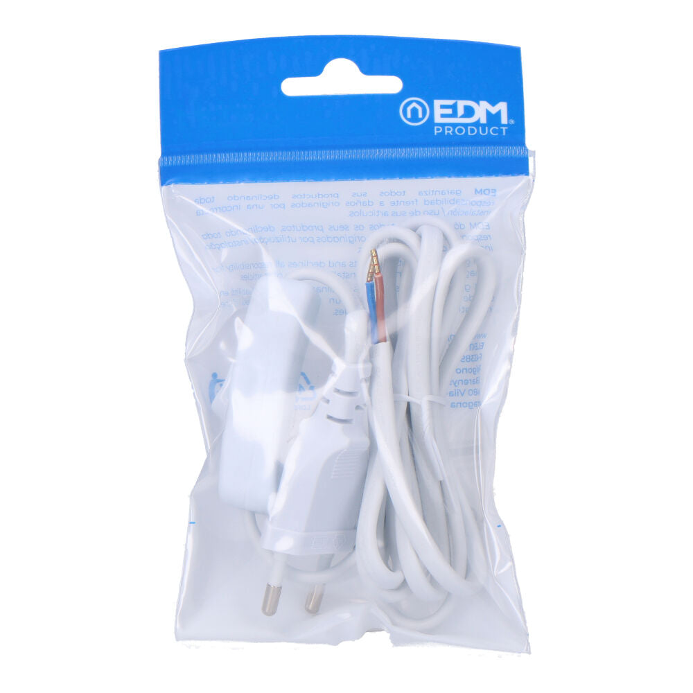 Aansluitsnoer met 3A-schakelaar, 1,5 m, 2×0,75 mm², platte witte kabel, EDM
