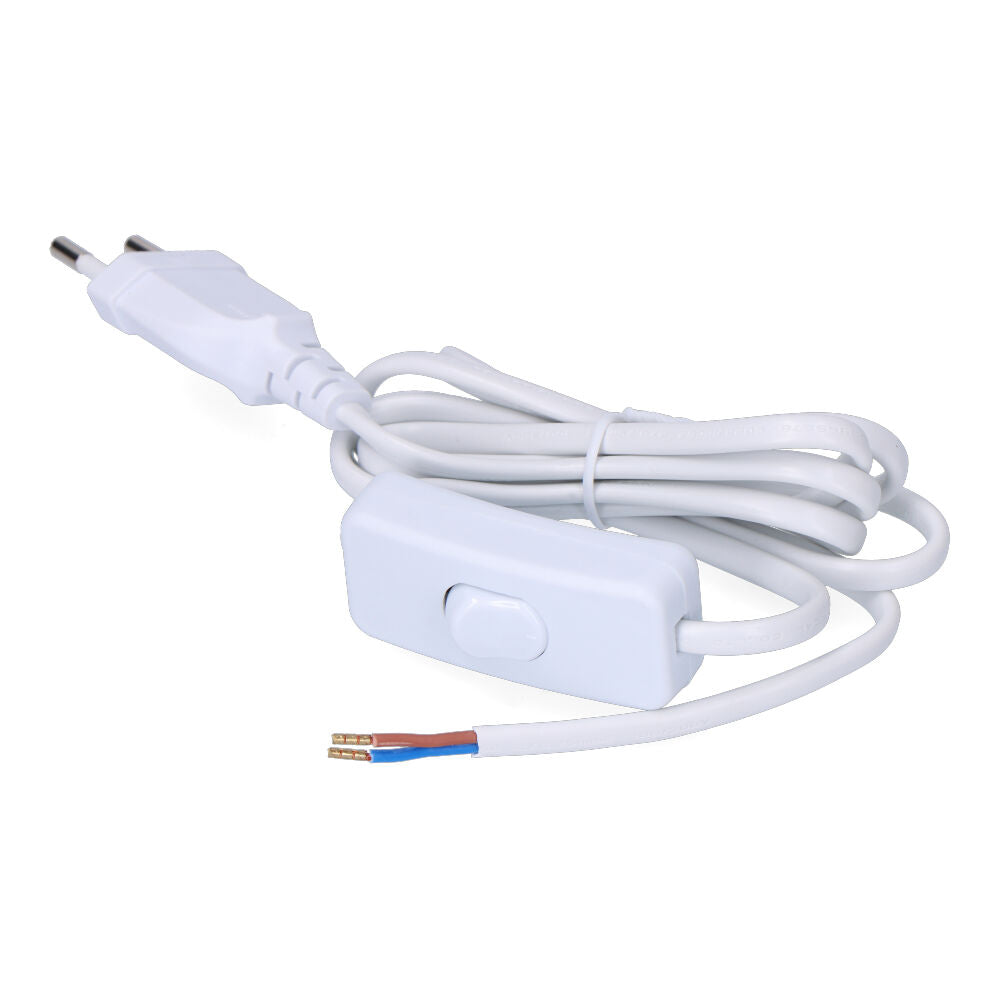 Aansluitsnoer met 3A-schakelaar, 1,5 m, 2×0,75 mm², platte witte kabel, EDM