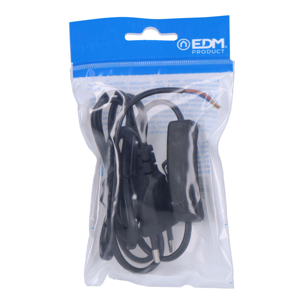 Aansluitsnoer met 3A-schakelaar, 1,5 m, 2×0,75 mm², zwarte platte kabel van EDM