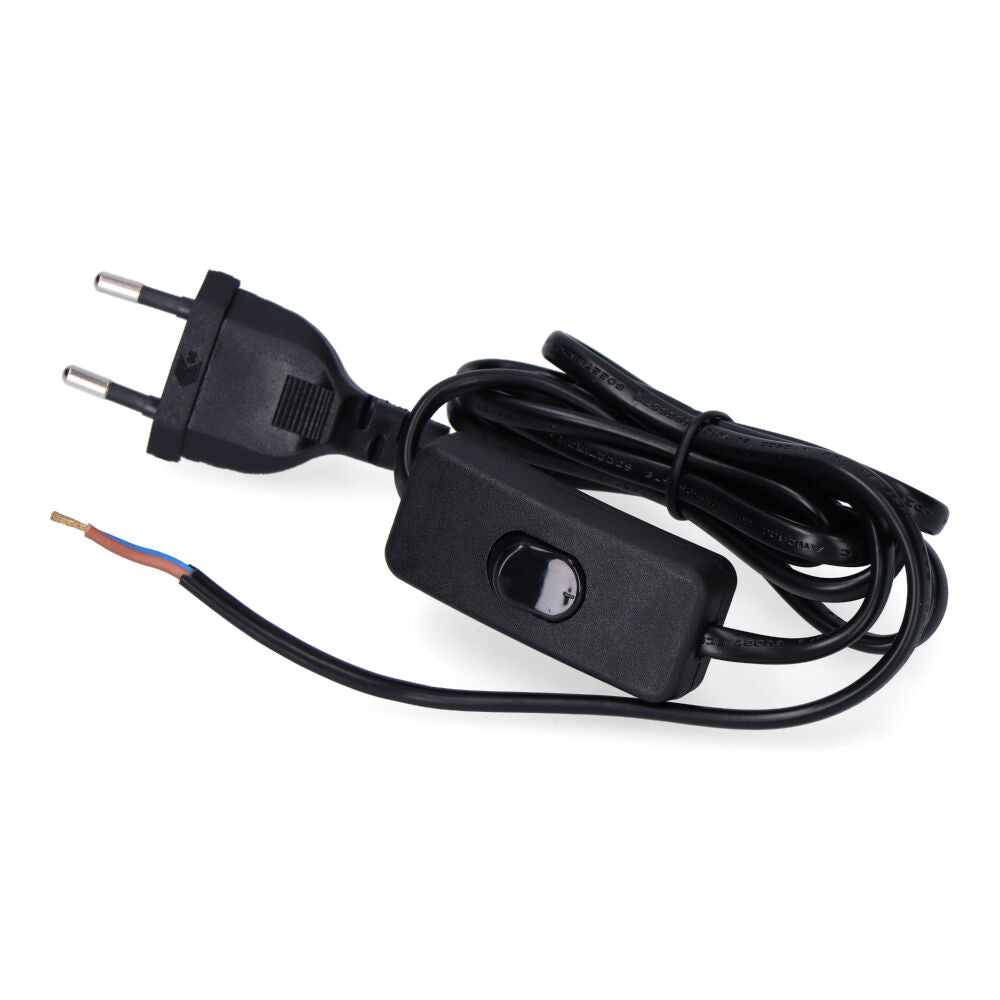 Aansluitsnoer met 3A-schakelaar, 1,5 m, 2×0,75 mm², zwarte platte kabel van EDM