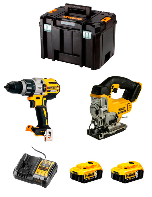 Dewalt Kit DCD996 Hammer Drill + DCS331 Jigsaw + 2bat 5Ah + Charger + TSTAK VI DCK234P2