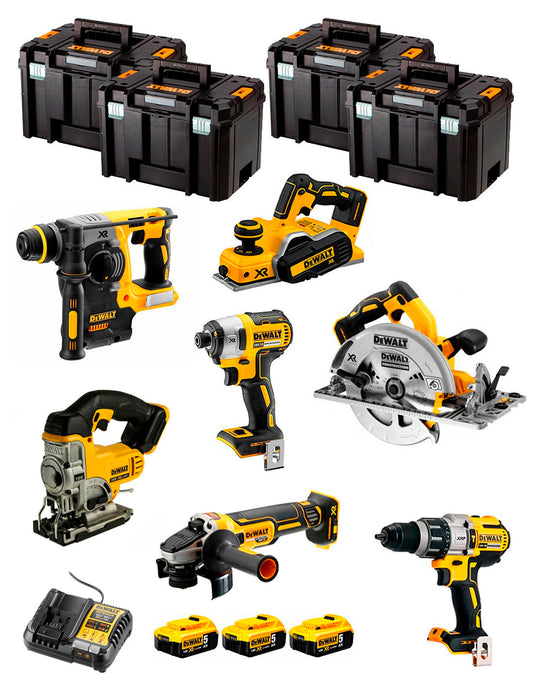 Dewalt Kit 7 gereedschap + 3 bat 5ah + DCB1104 Oplader + 4xTstak VI Kit DCK770P3