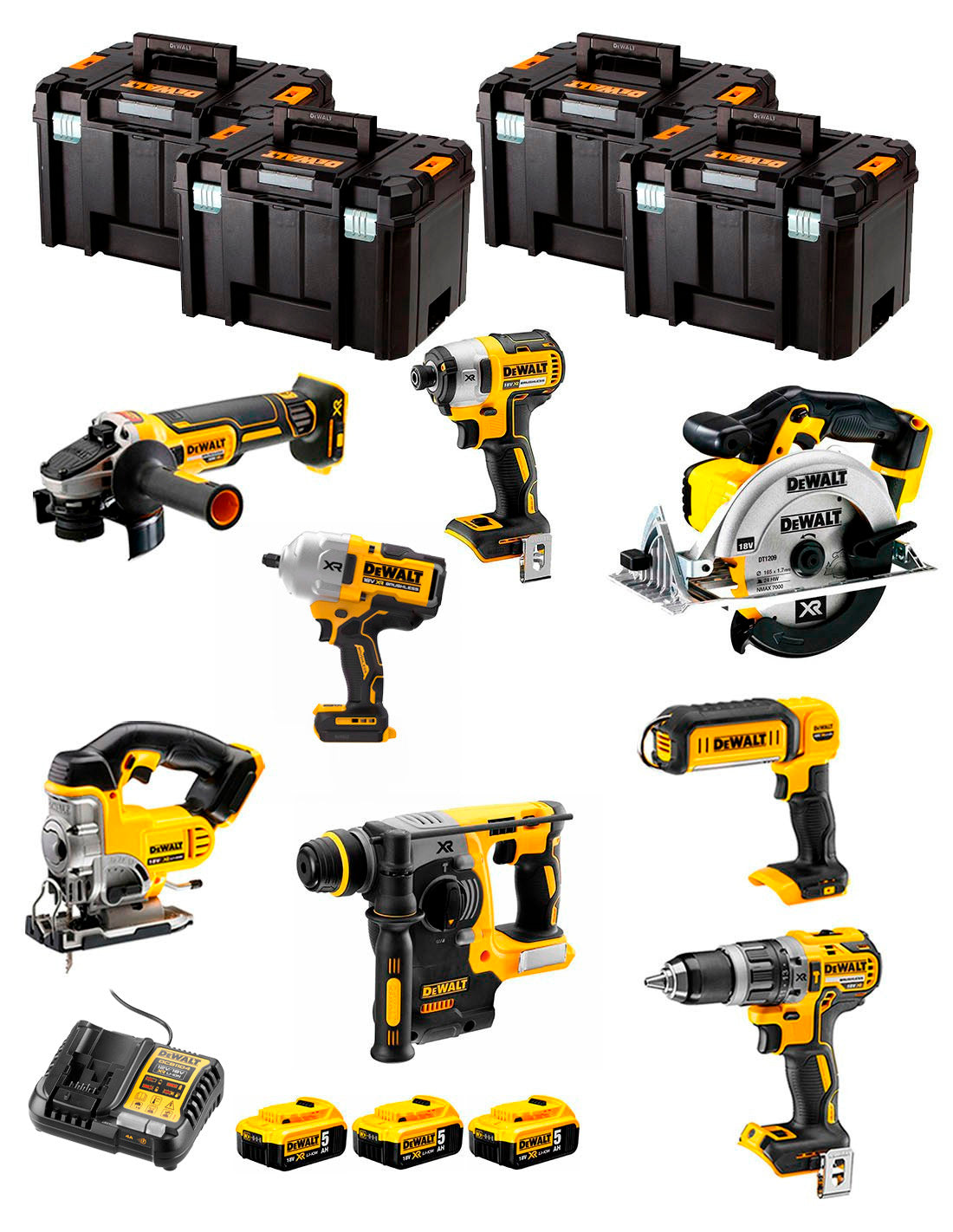 Dewalt Kit 8 Werkzeuge + 3 Bat 5ah + DCB1104 Ladegerät + 4xTstak VI Kit DCK894P3