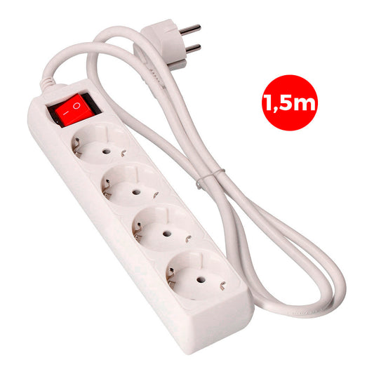 Meervoudige stekkerdoos met 4 stopcontacten 2P+T en een verlichte schakelaar, 16 A 250 V~, 1,5 m H05VV-F 3 G-kabel, EDM