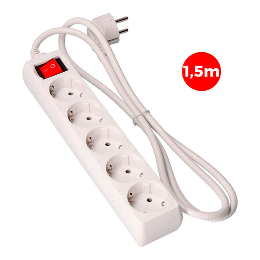 Meervoudige stekkerdoos met 5 stopcontacten, 2P+A, met verlichte schakelaar, 16 A, 250 V~, 1,5 m H05VV-F 3 G-kabel, EDM