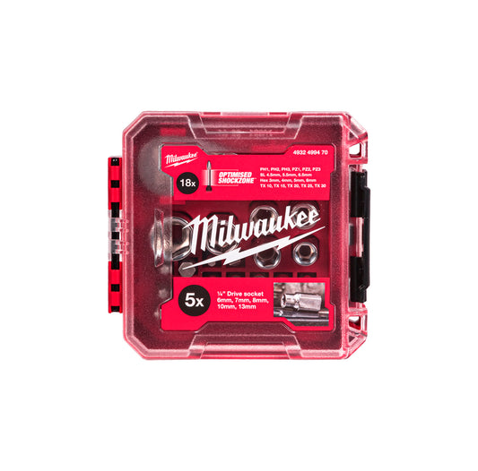 25-delige set, compacte 1/4″ ratel met bits Milwaukee 4932499470