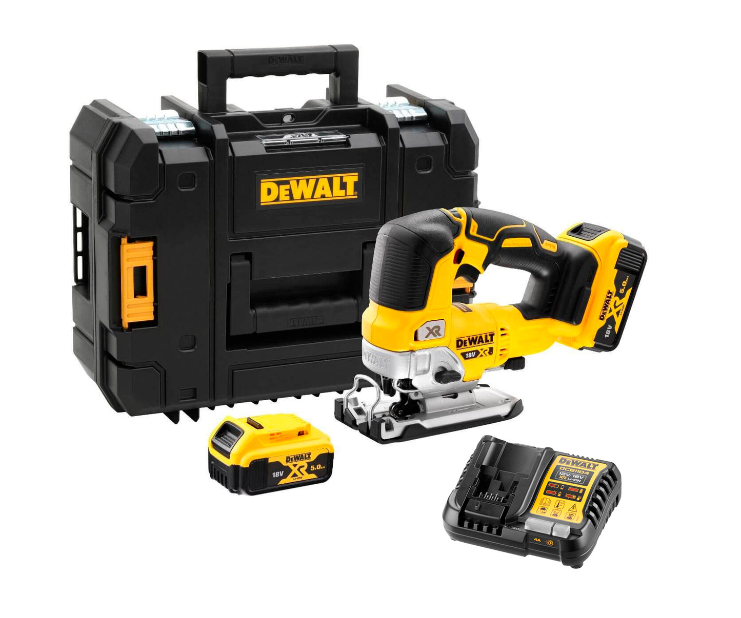 Dewalt borstelloze accu decoupeerzaag XR 18V 135mm met koffer en 2 x 5Ah accu's DCS334P2