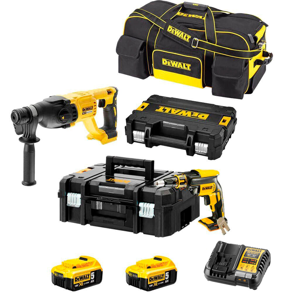 Gipsplaat Combo: Gipsplaatschroevendraaier DCF620+ Dewalt Lichthamer DCH133 2 Accu's 5Ah 18V + Draagtas