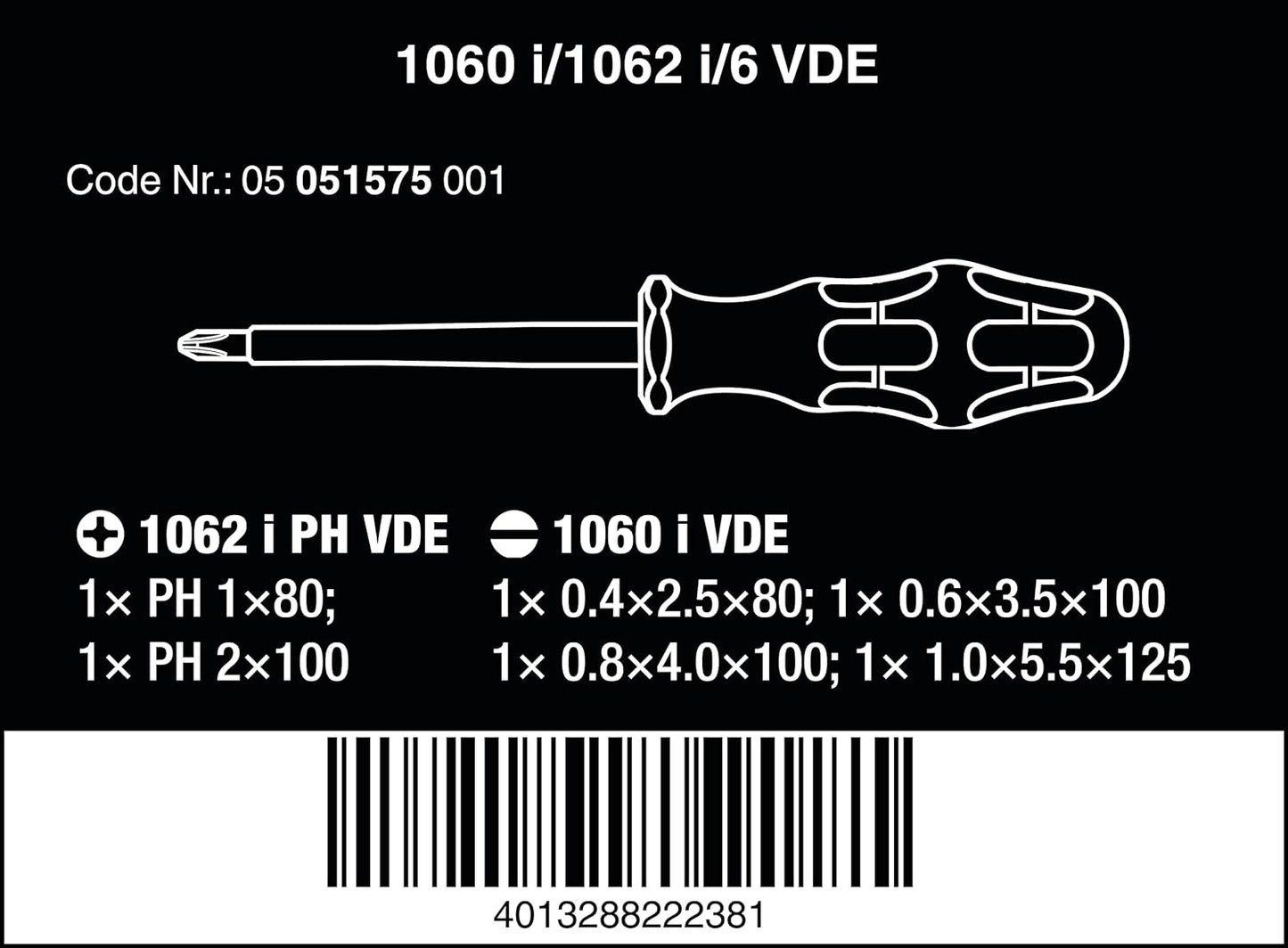 Juego de destornilladores Kraftform VDE 6pcs Wera 1060 i/1062 i/6