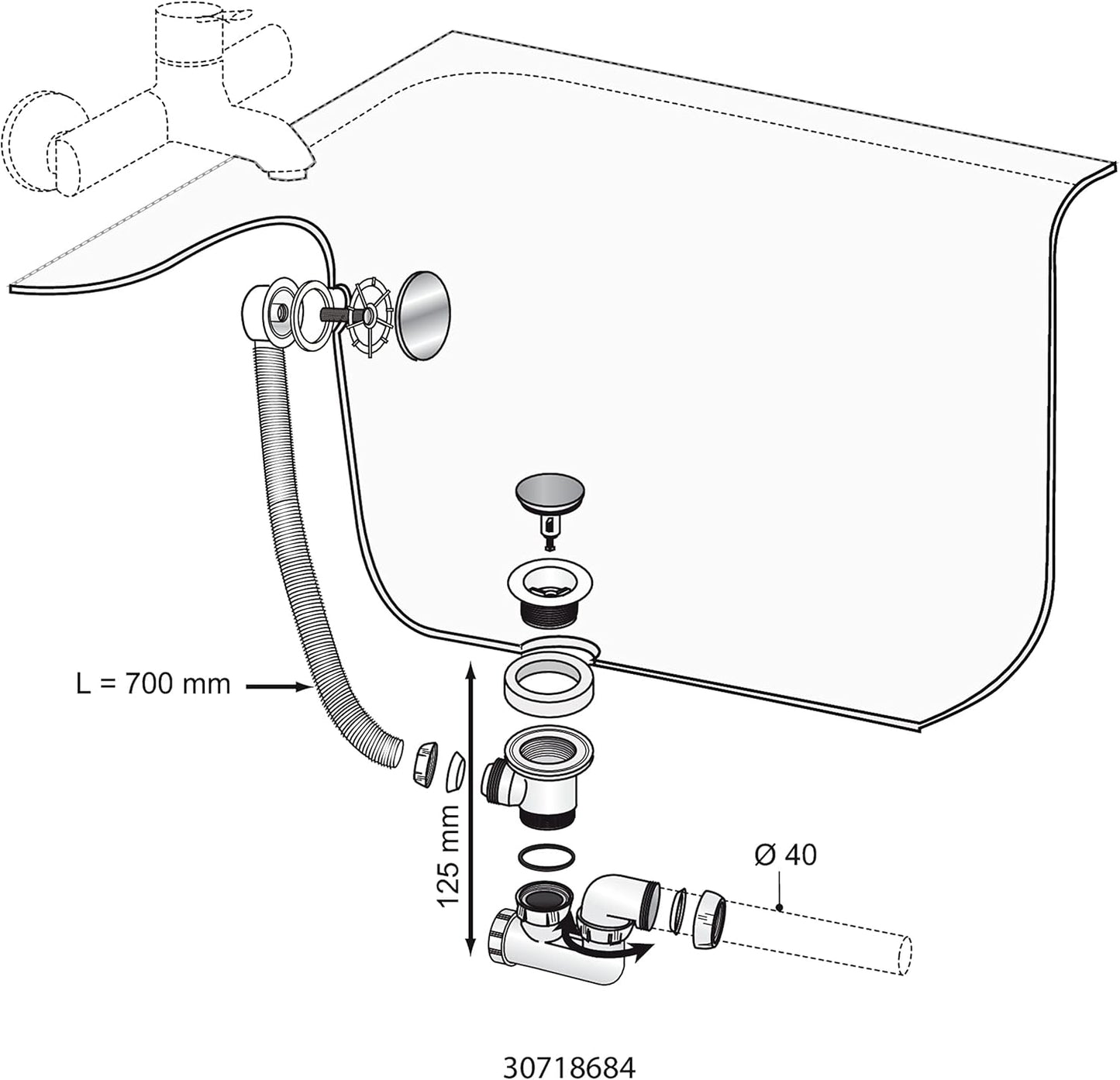 Desagüe de bañera Click-Clac con sifón orientable Wirquin ref.30723100