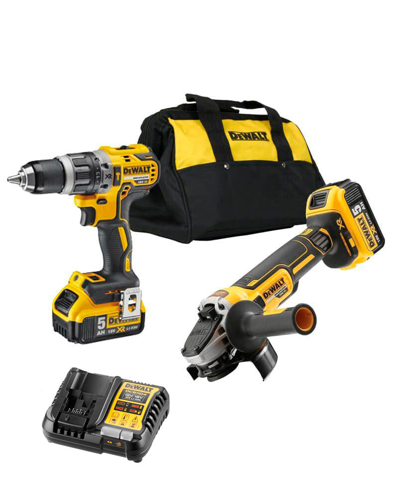 Dewalt DCK288P2 18V XR Set - Grinder + Hammer Drill + Bag + 2 LI-ION 5.0Ah Batteries