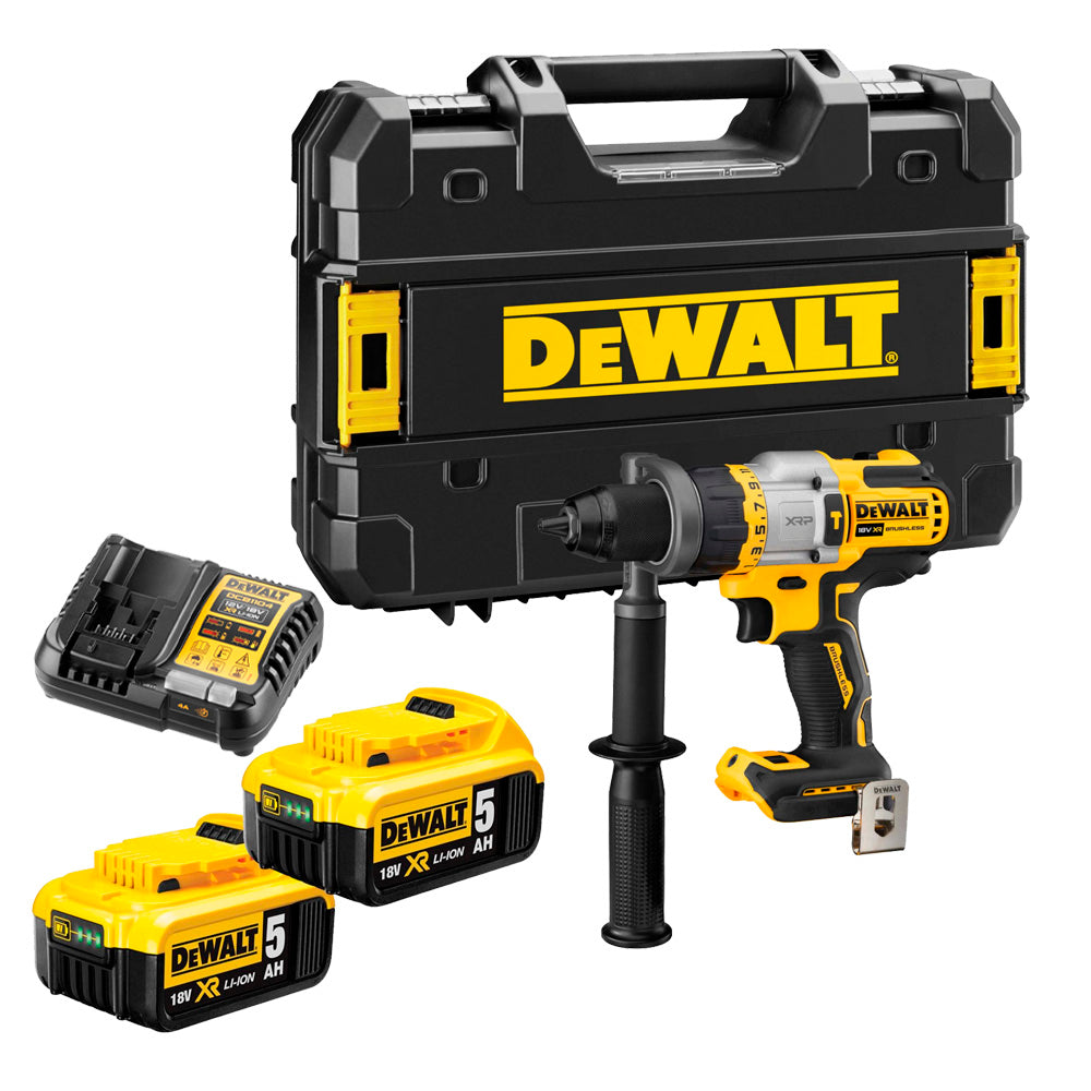 18V 95Nm borstelloze boorhamer met 2 5Ah accu's en Dewalt DCD999P2 koffer