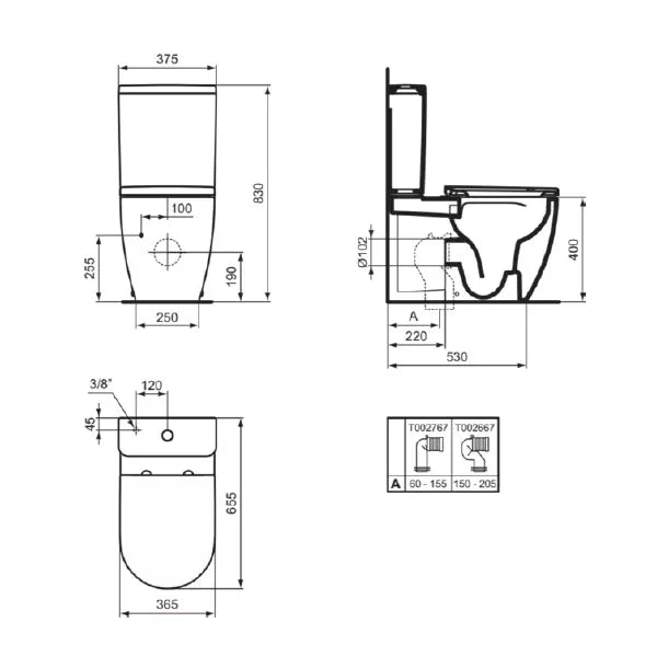 Complete staande toiletpot met wandmontage Ellisse Ideal Standard T569601