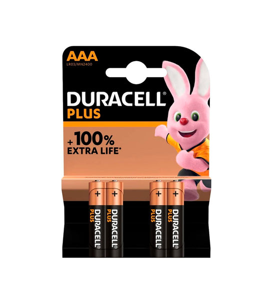 Verpakking met 4 Duracell Plus Power AAA-batterijen
