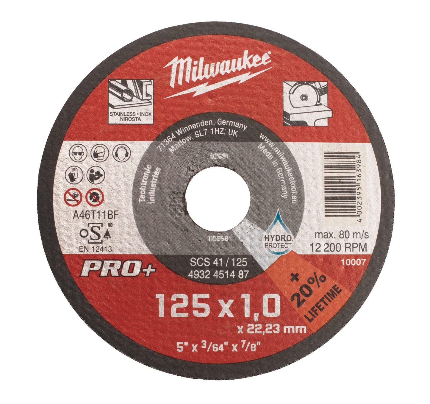 Pro+ SCS 41/125x1x22mm Milwaukee fijne metaaldoorslijpschijf Pro+ SCS 41/125x1x22mm