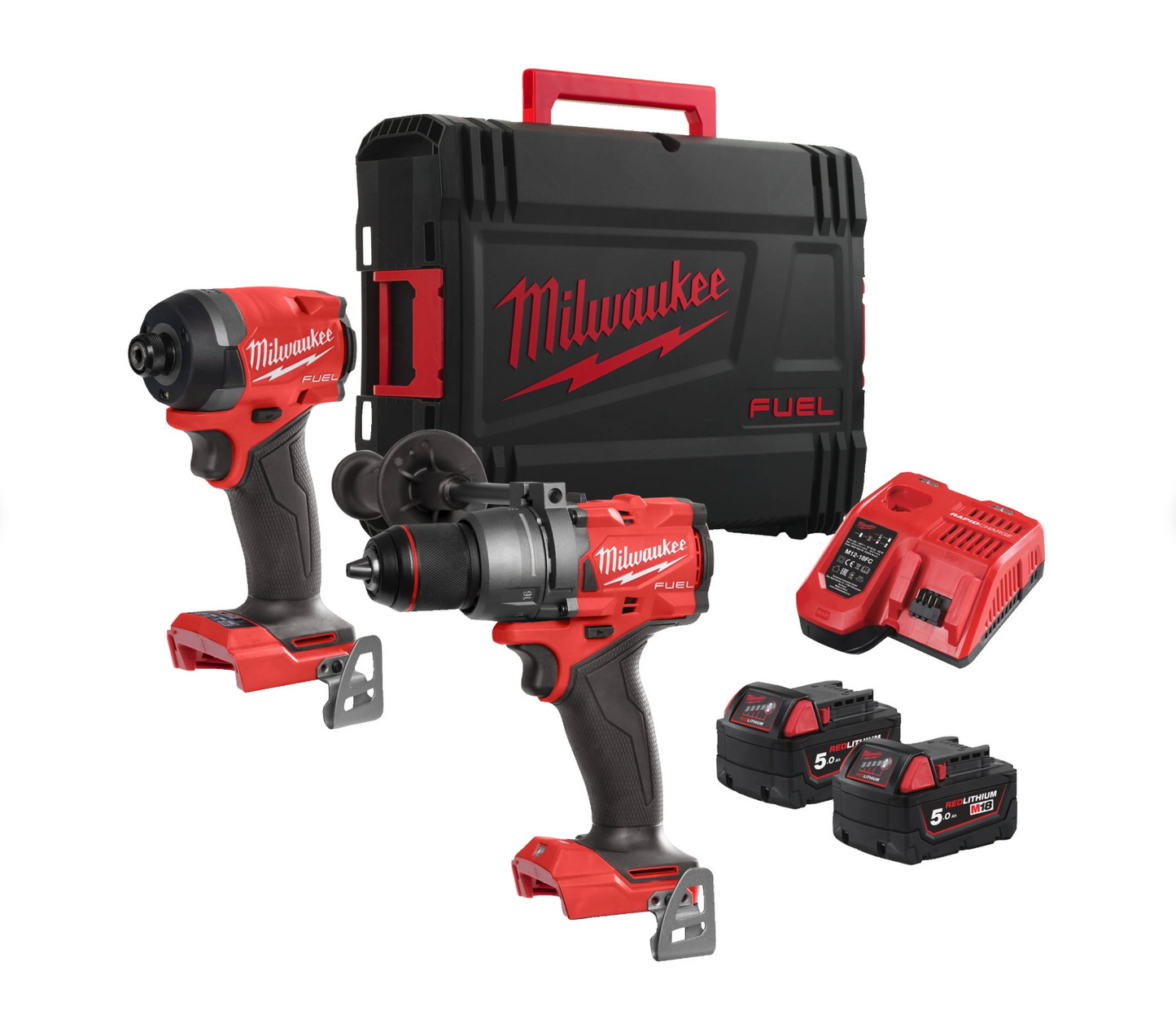 Powerpack M18 Hammer Drill + Impact Driver + 2 Batteries + Charger + Milwaukee M18 Case FPP2A3-502X