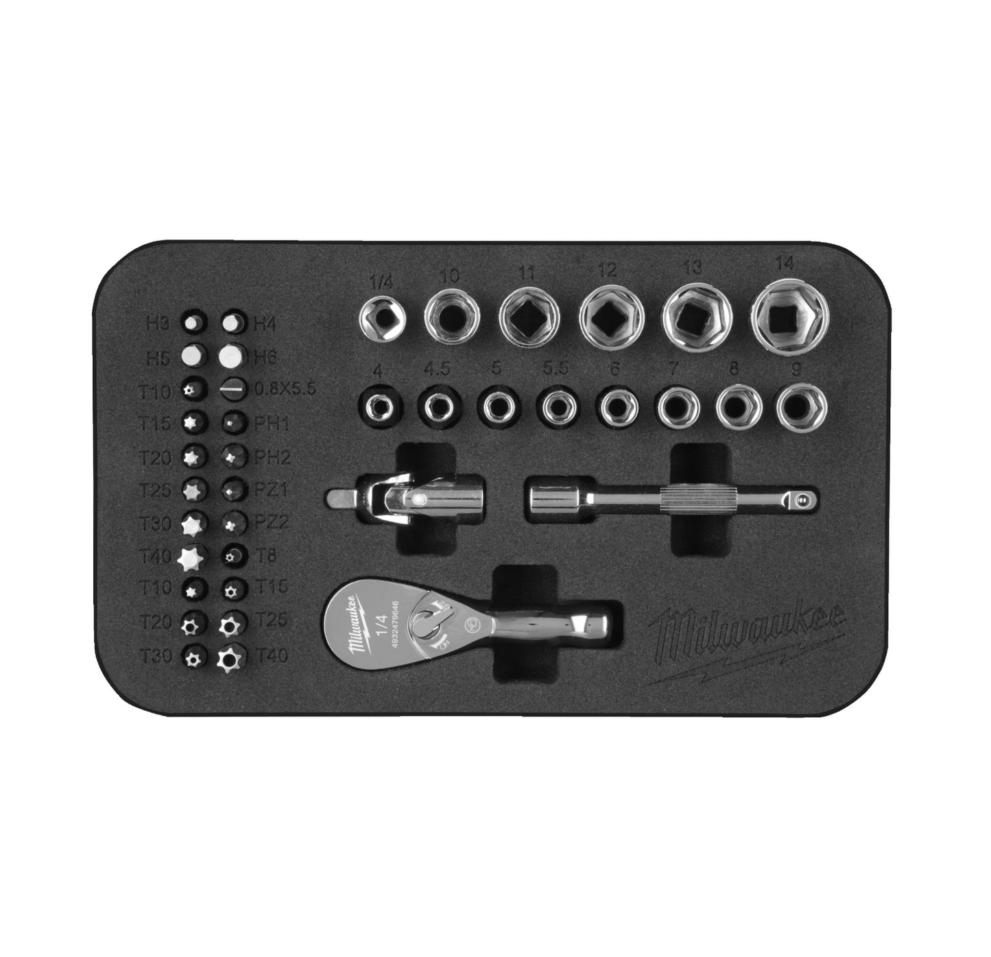 Compacte 1/4-inch ratelset met accessoires van Milwaukee