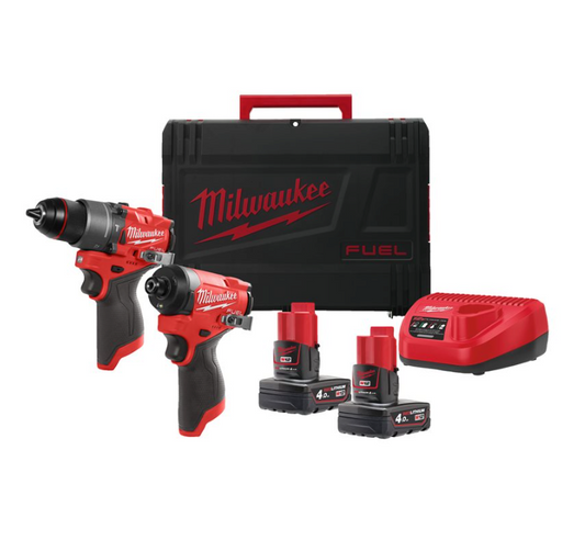 Powerpack Slagboormachine + slagschroevendraaier + 2 accu’s van 4,0 Ah + lader + koffer Milwaukee M12 FPP2A2-402X