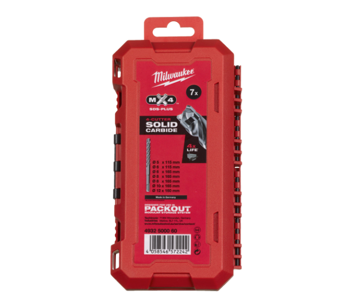 Milwaukee MX4 NG 4-Cutter SDS-Plus Drill Bit Set, 7-Piece
