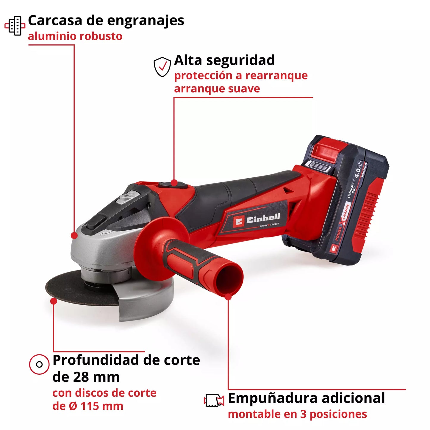Einhell TC-AG 18/115 Li 115mm 18V Angle Grinder with Battery and Charger