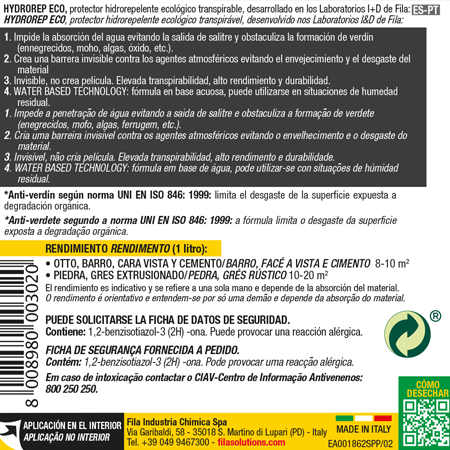 Garrafa Protección Hidrorrepelente Ecológica 1L Fila HYDROREP ECO