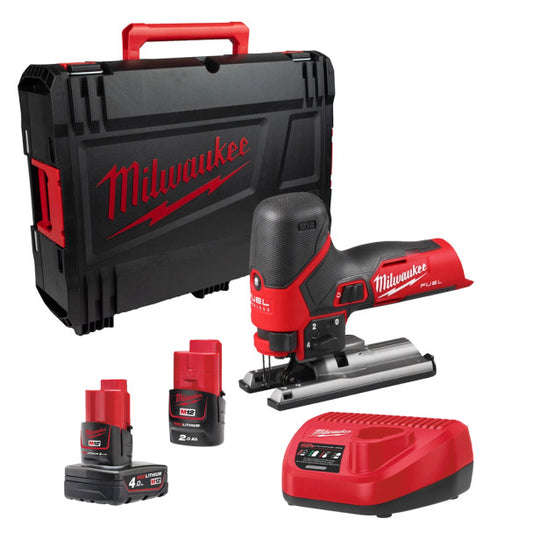 Milwaukee M12 Fuel subcompacte decoupeerzaag + 2Ah-accu + 4Ah-accu + oplader + koffer M12 FJS-422X