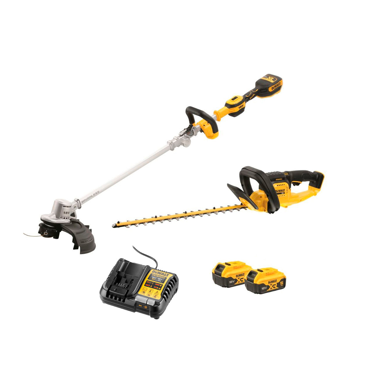 Combiset: Heggenschaar DCMHT563 + Heggenschaar DCMST561 + 2bat 5ah 18V + Lader Dewalt DCMST561HT