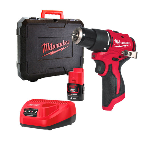 Subcompacte klopboormachine M12 + 2Ah-accu + oplader + koffer Milwaukee M12 BLPDRC-202C